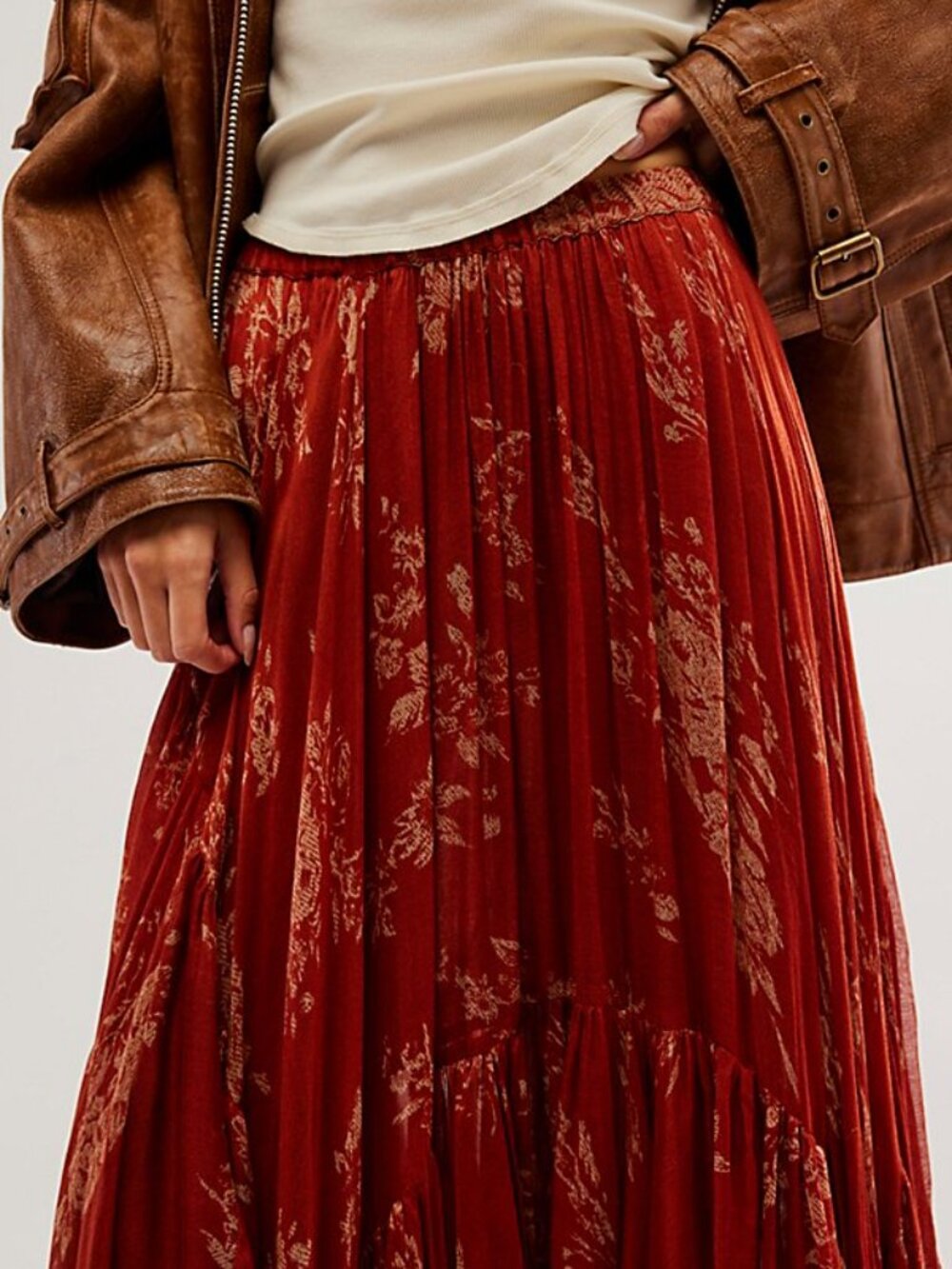 Free People One Clover Printed Skirt - Rust Combo - Medium - Picture 3 of 9